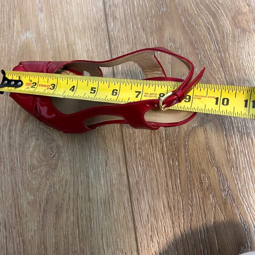 Stuart Weitzman Blenny Platform Heels Womens Size 7.5 Red Slingback Stud‎ Shoes - Picture 10 of 11